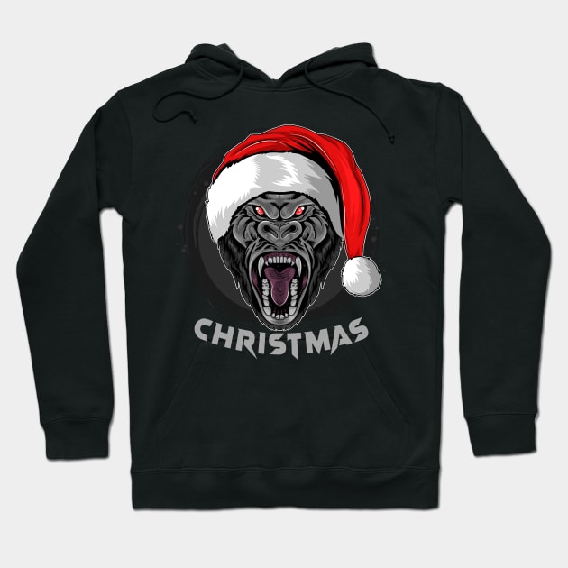 Christmas gorilla wearing Santa Claus Hoodie by YousifAzeez